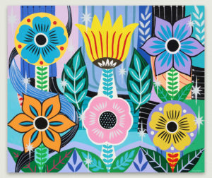 Colorful painting of stylized flowers